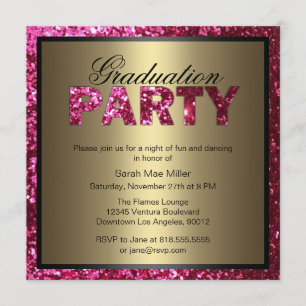Hot Pink Glitter Graduation Party Uitnodiging