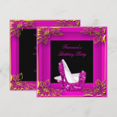Hot Pink Glitter High Heels Elegant Birthday 2 Kaart (Voorkant / Achterkant)