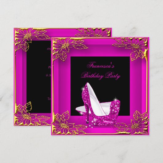 Hot Pink Glitter High Heels Elegant Birthday 2 Kaart (Voorkant / Achterkant)