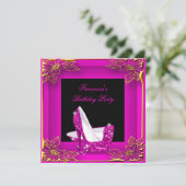 Hot Pink Glitter High Heels Elegant Birthday 2 Kaart (Staand voorkant)