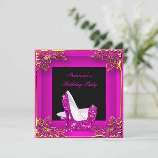 Hot Pink Glitter High Heels Elegant Birthday 2 Kaart (Staand voorkant)