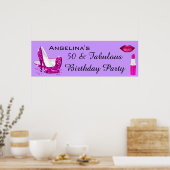 Hot Pink Glitter High Heels Paarse Birthday Banner Poster (Keuken)
