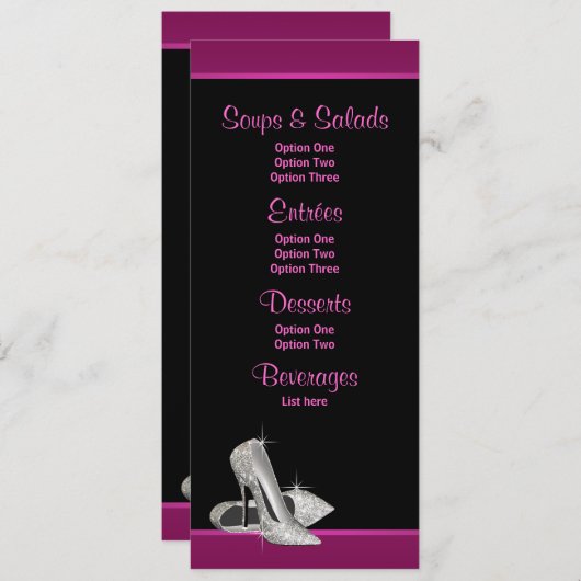 Hot Pink Glitter Hoge hakken Menu Kaarten (Voorkant / Achterkant)