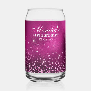 Hot Pink Glitter Hot Pink Folie 21ste verjaardag Blikvorm Glas