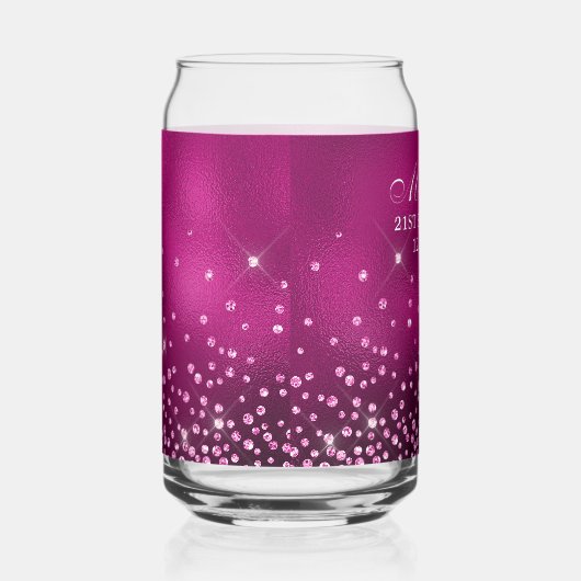 Hot Pink Glitter Hot Pink Folie 21ste verjaardag Blikvorm Glas (Rechts)