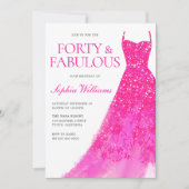Hot Pink Glitter Jurk 40ste Verjaardag Party Kaart (Voorkant)