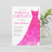 Hot Pink Glitter Jurk 40ste Verjaardag Party Kaart (Staand voorkant)