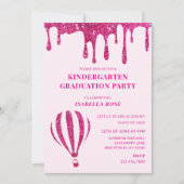 Hot Pink Glitter Kindergarten Afstudeerfeest Kaart (Voorkant)