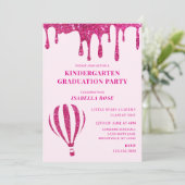 Hot Pink Glitter Kindergarten Afstudeerfeest Kaart (Staand voorkant)