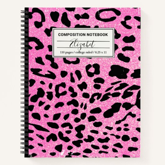 Hot Pink Glitter Leopard Compositie Notitieboek (Voorkant)