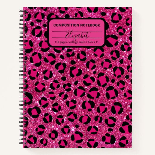 Hot Pink Glitter Leopard Compositie Notitieboek (Voorkant)