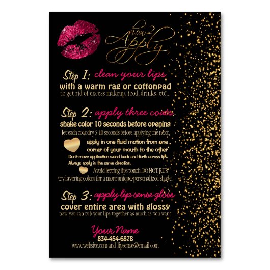 Hot Pink Glitter Lip Kleur Instructies Kaart (Voorkant)