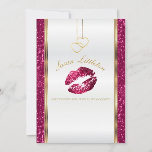 Hot Pink Glitter Lips Bachelorette Party 2 Kaart (Achterkant)