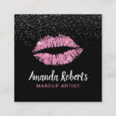 Hot Pink Glitter Lips Modern Makeup Artist Vierkante Visitekaartje (Voorkant)