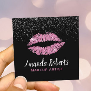 Hot Pink Glitter Lips Modern Makeup Artist Vierkante Visitekaartje