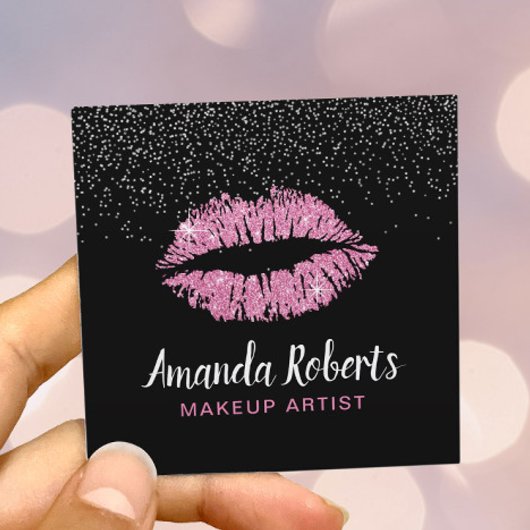 Hot Pink Glitter Lips Modern Makeup Artist Vierkante Visitekaartje