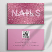 Hot Pink Glitter nagels op tech naam QR code Visitekaartje