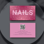 Hot Pink Glitter nagels op tech naam QR code Visitekaartje