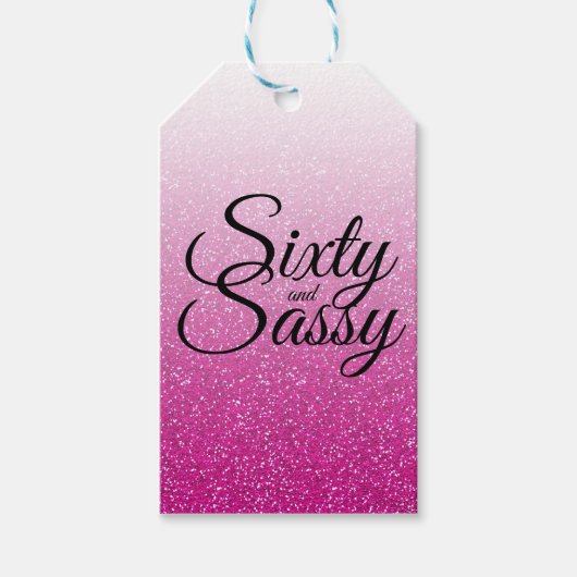 Hot Pink Glitter Ombre 60 en Sassy 60th Birthday Cadeaulabel (Voorkant)