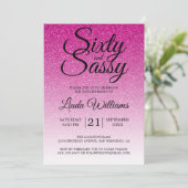 Hot Pink Glitter Ombre 60 en Sassy 60th Birthday Kaart (Staand voorkant)