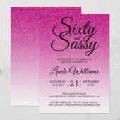 Hot Pink Glitter Ombre 60 en Sassy 60th Birthday Kaart (Voorkant / Achterkant)