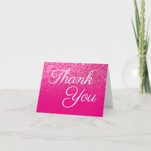 Hot Pink Glitter Ombre Elegant Calligrafie Bedankkaart
