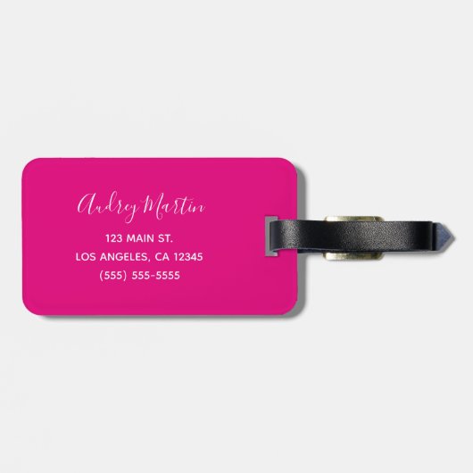 Hot Pink Glitter Ombre Gepersonaliseerd Monogram Bagagelabel (Achterkant horizontaal)
