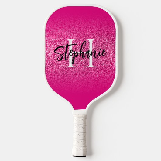 Hot Pink Glitter Ombre Monogrammed Pickleball Paddle (Achterkant)