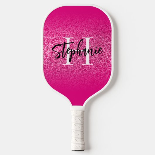 Hot Pink Glitter Ombre Monogrammed Pickleball Paddle (Voorkant)