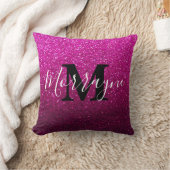 Hot Pink Glitter Ombre Sparkle Metallic Monogram Kussen (Deken)