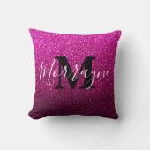 Hot Pink Glitter Ombre Sparkle Metallic Monogram Kussen (Voorkant)