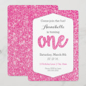 Hot Pink Glitter "One" eerste verjaardag Kaart (Voorkant / Achterkant)