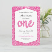 Hot Pink Glitter "One" eerste verjaardag Kaart (Staand voorkant)
