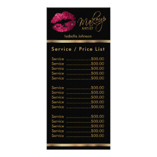 Hot Pink Glitter op Black Lip Service / prijslijst Reclamekaart