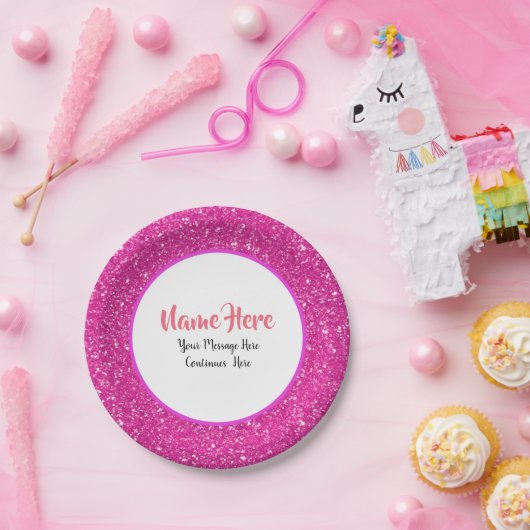 Hot Pink Glitter patroon gepersonaliseerd Papieren Bordje (Feest)