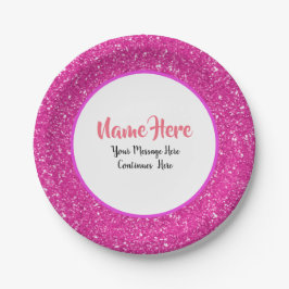 Hot Pink Glitter patroon gepersonaliseerd Papieren Bordje