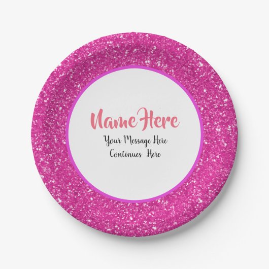 Hot Pink Glitter patroon gepersonaliseerd Papieren Bordje (Voorkant)