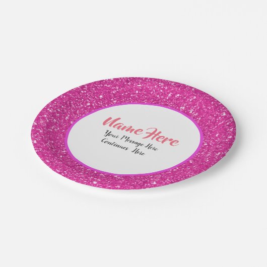 Hot Pink Glitter patroon gepersonaliseerd Papieren Bordje (Gekanteld)