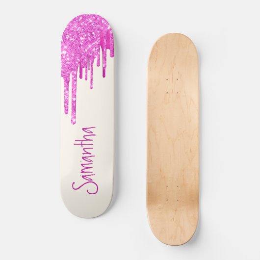Hot Pink Glitter Persoonlijk Skateboard (Voorkant)