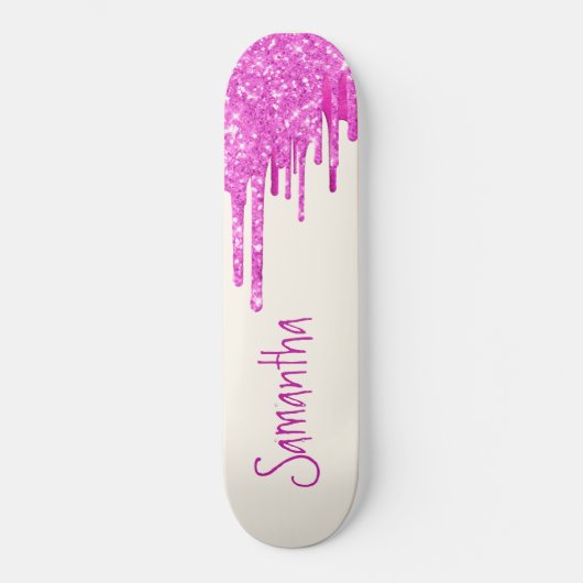 Hot Pink Glitter Persoonlijk Skateboard (Voorkant)