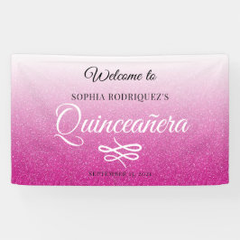 Hot Pink Glitter Quinceañera 15th Birthday Welkom Spandoek