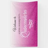 Hot Pink Glitter Quinceañera 15th Birthday Welkom Spandoek (Verticaal)
