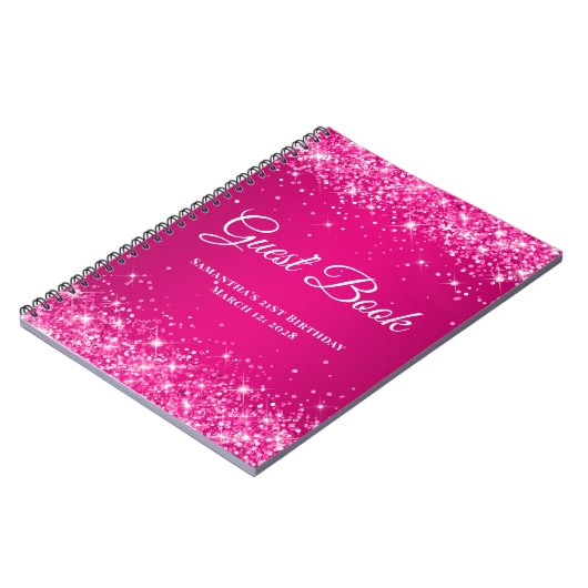 Hot Pink Glitter Raspberry Ombre Birthday Guest Notitieboek (Linkerzijde)