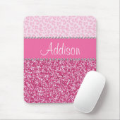 Hot Pink Glitter Rhinestone Leopard Bling Mousepad Muismat (Met muis)