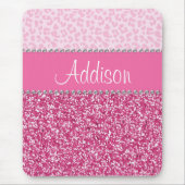 Hot Pink Glitter Rhinestone Leopard Bling Mousepad Muismat (Voorkant)