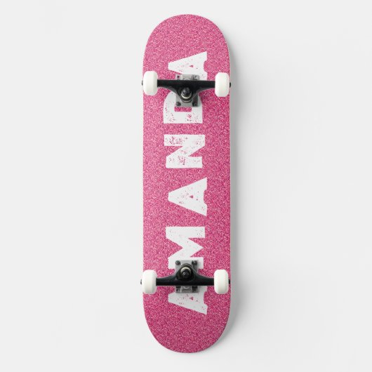 Hot Pink Glitter skateboard gepersonaliseerde naam (Voorkant)