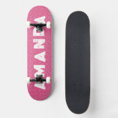 Hot Pink Glitter skateboard gepersonaliseerde naam (Voorkant)