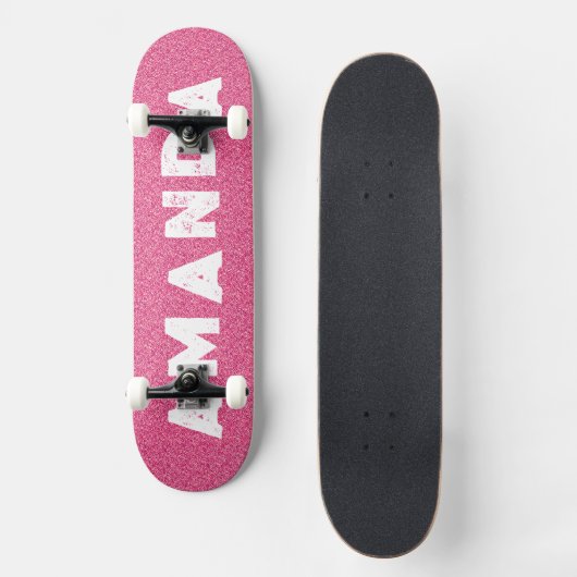 Hot Pink Glitter skateboard gepersonaliseerde naam (Voorkant)