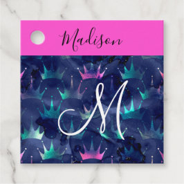 Hot Pink Glitter Sparkles Mermaid Crowns Monogram Bedankjes Labels