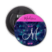 Hot Pink Glitter Sparkles Mermaid Crowns Monogram Button Flesopener (Voorkant)